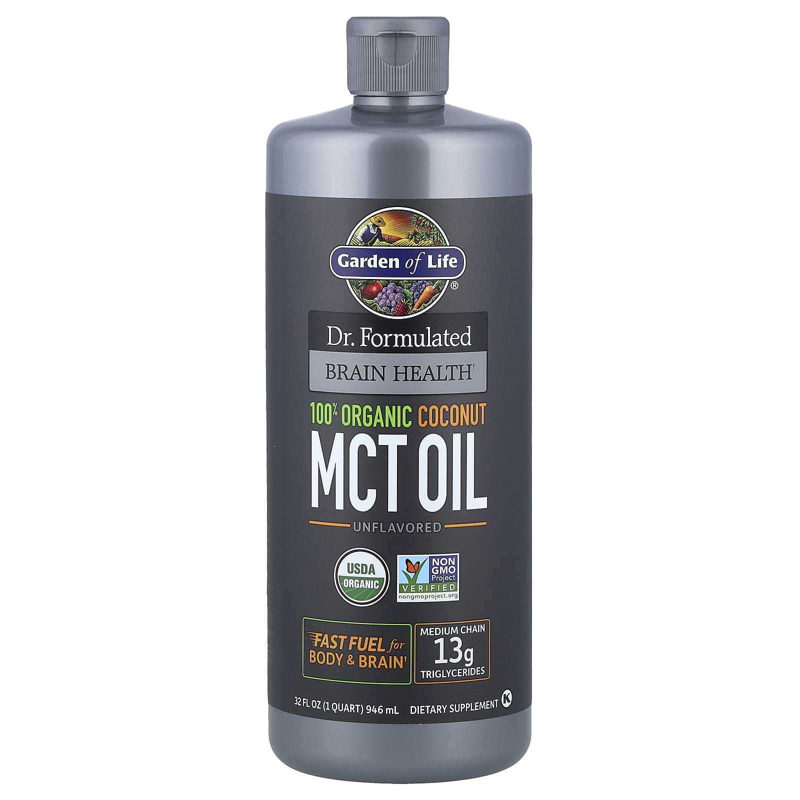 Garden of Life, Dr. Formulated Brain Health, 100% Organic Coconut MCT Oil, Unflavored, 32 fl oz (946 ml)