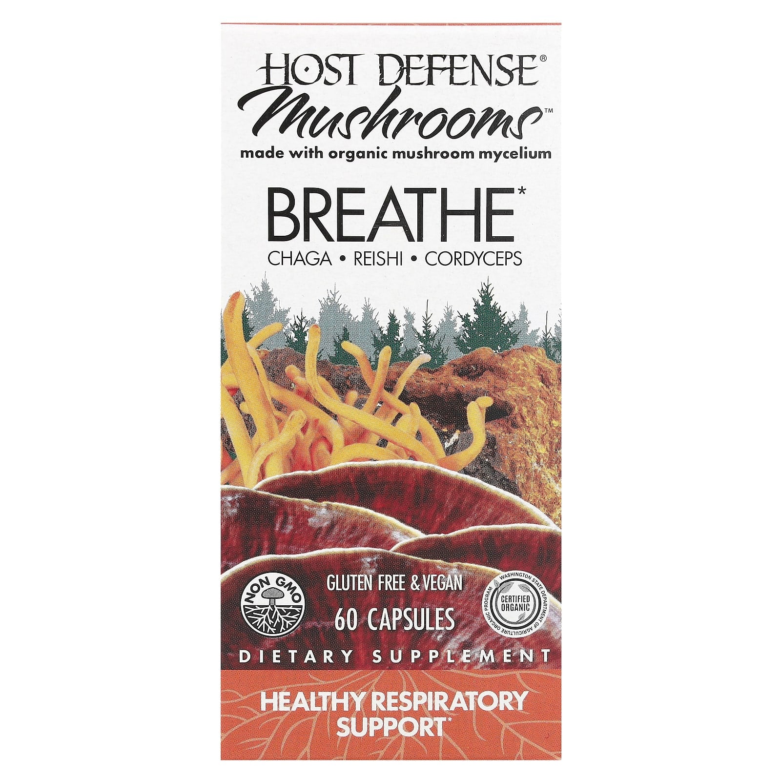 Host Defense, Host Defense Mushrooms, Breathe, 60 Capsules