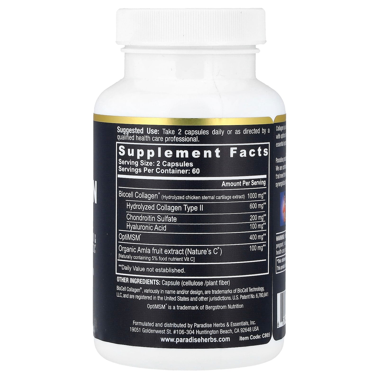 Paradise Herbs, Collagen Extreme® with BioCell Collagen®, OptiMSM® & Nature's C®, 120 Capsules