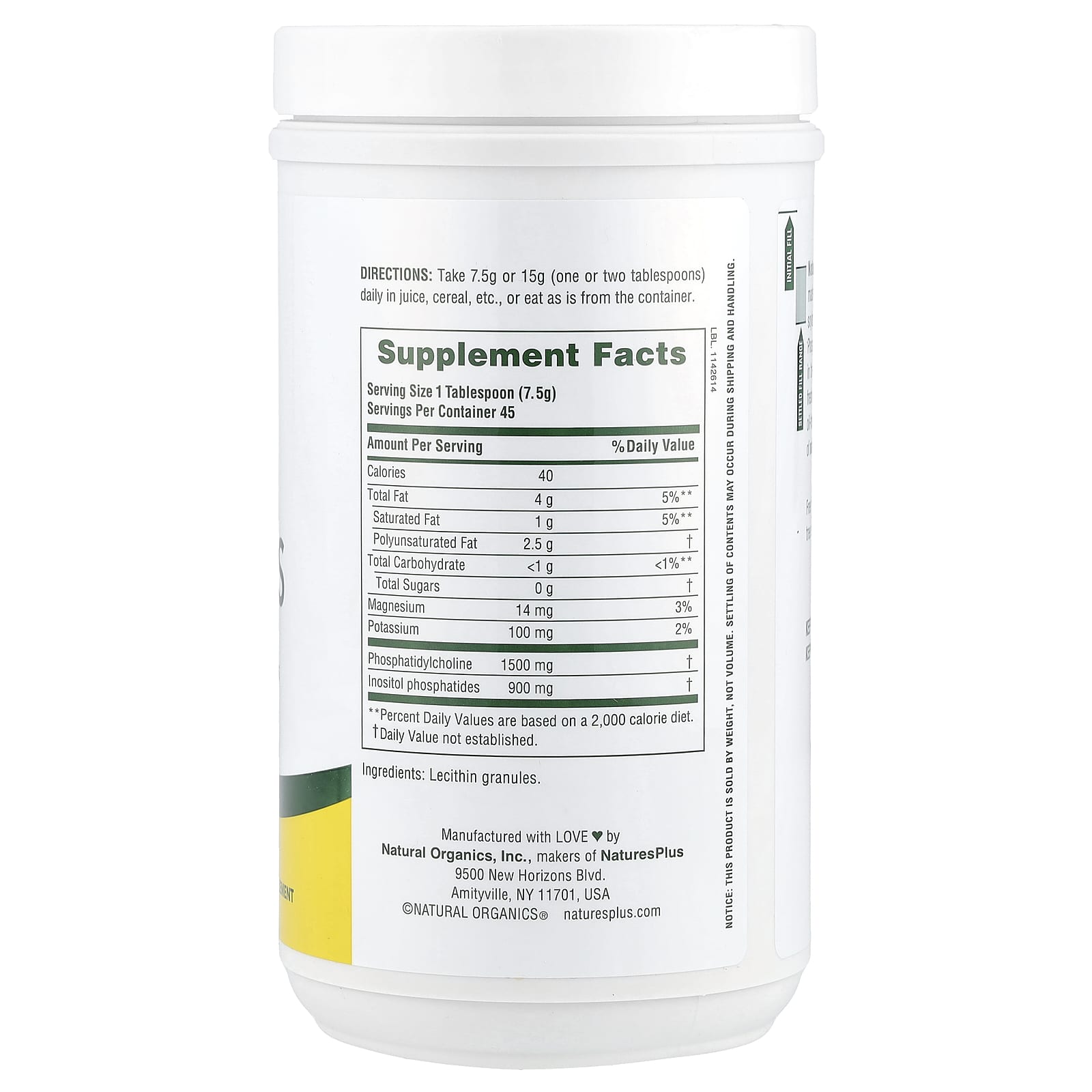 NaturesPlus, Natural Soy Lecithin Granules, 0.74 lb (337.5 g)