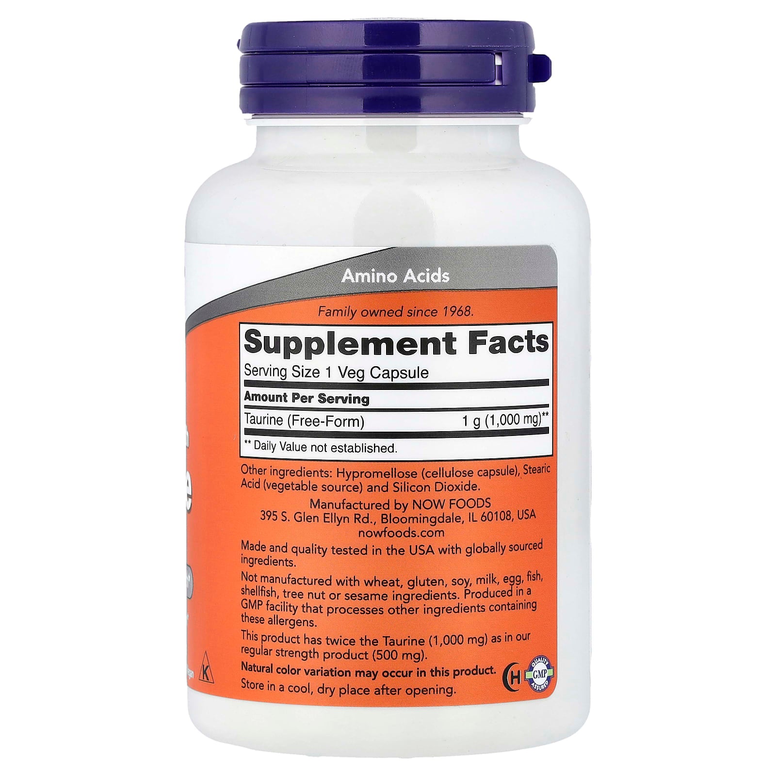 NOW Foods, Taurine, 1,000 mg, 100 Veg Capsules