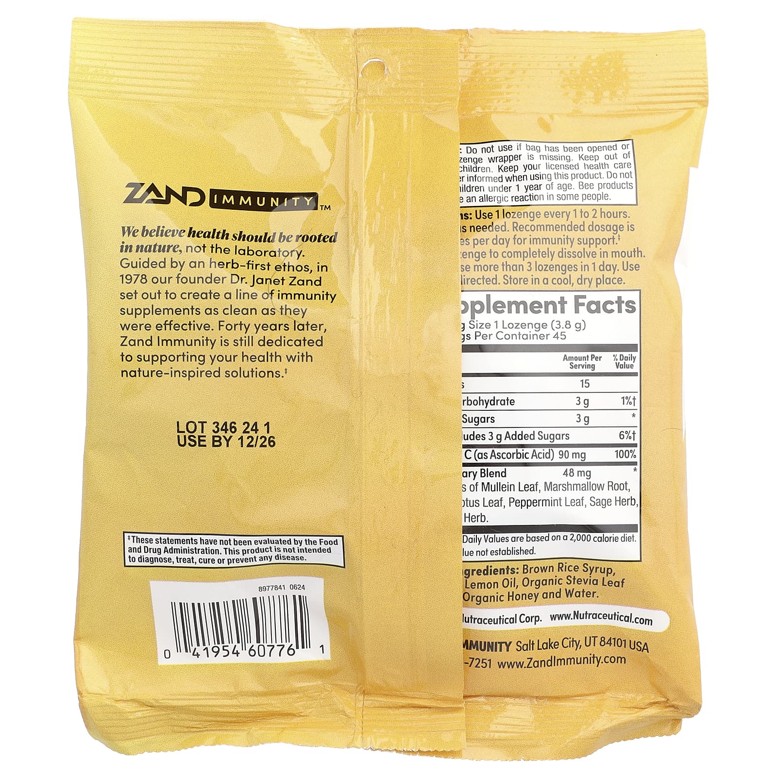 Zand, Immunity™, Lemon Honey Lozenges, 45 Lozenges