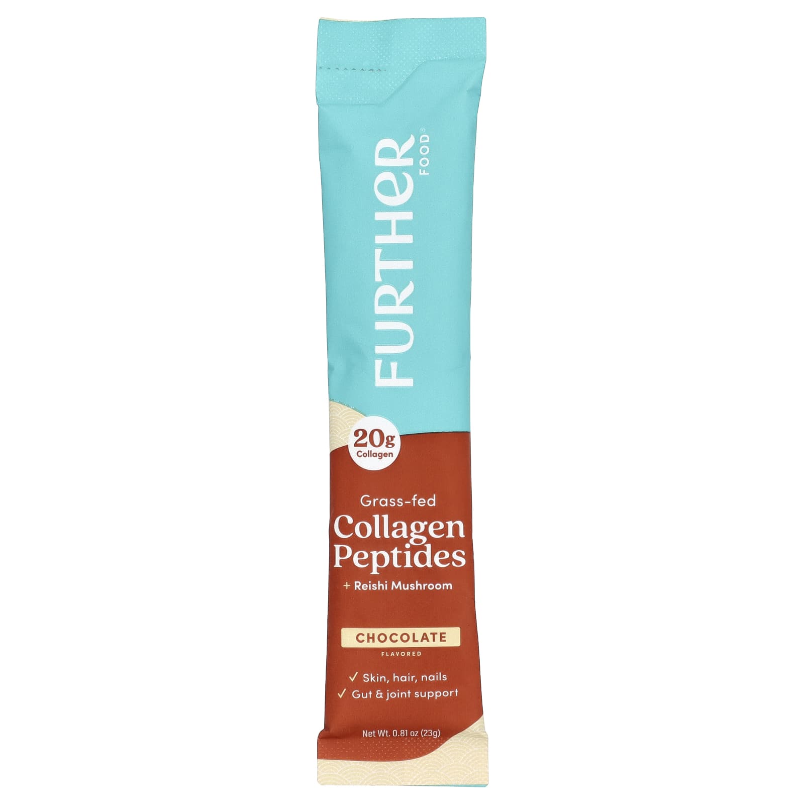 Further Food, Grass-Fed Collagen Peptides + Reishi Mushroom, Chocolate, 12 Packets, 0.81 oz (23 g) Each