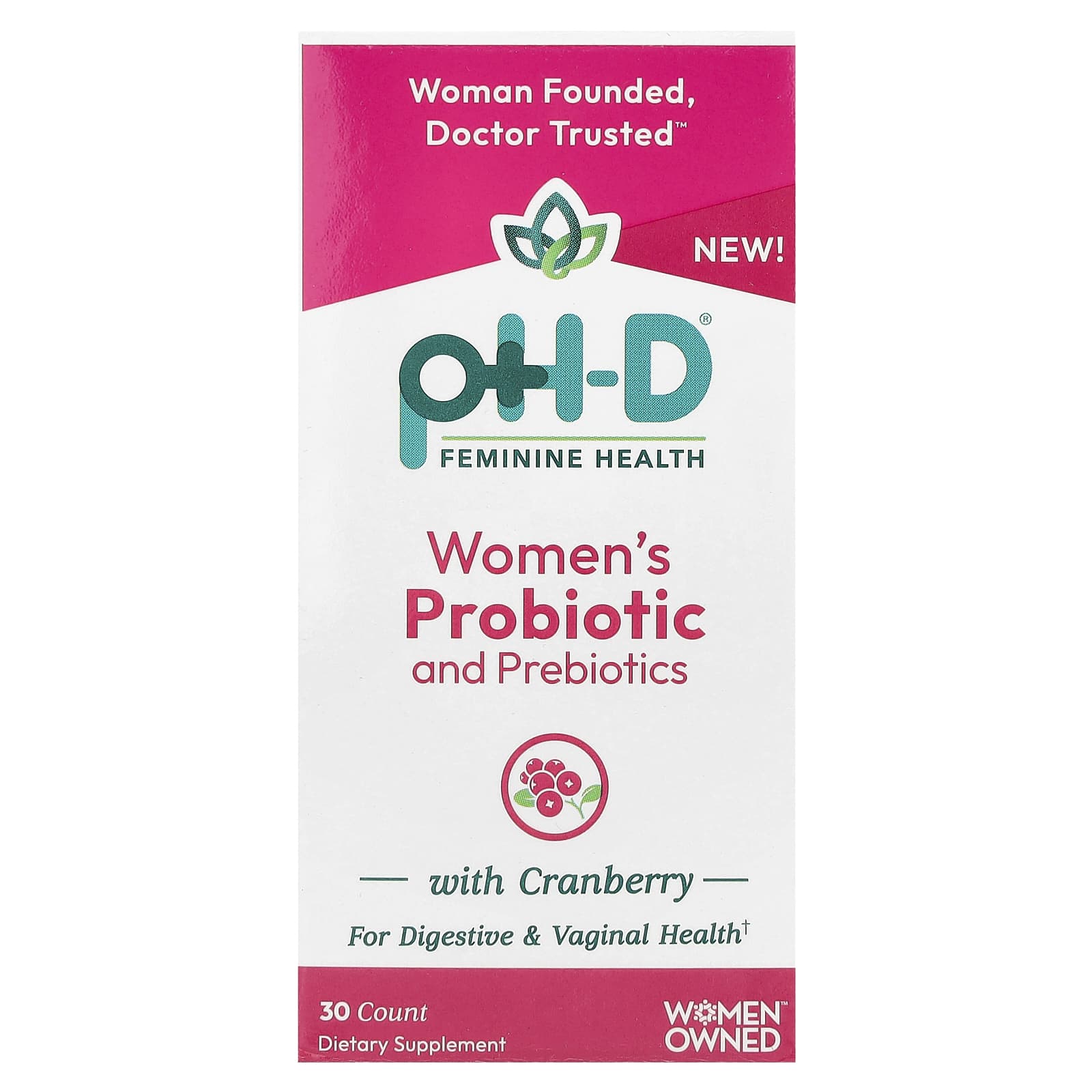pH-D Feminine Health, Women's Probiotic and Prebiotics With Cranberry, 30 Capsules