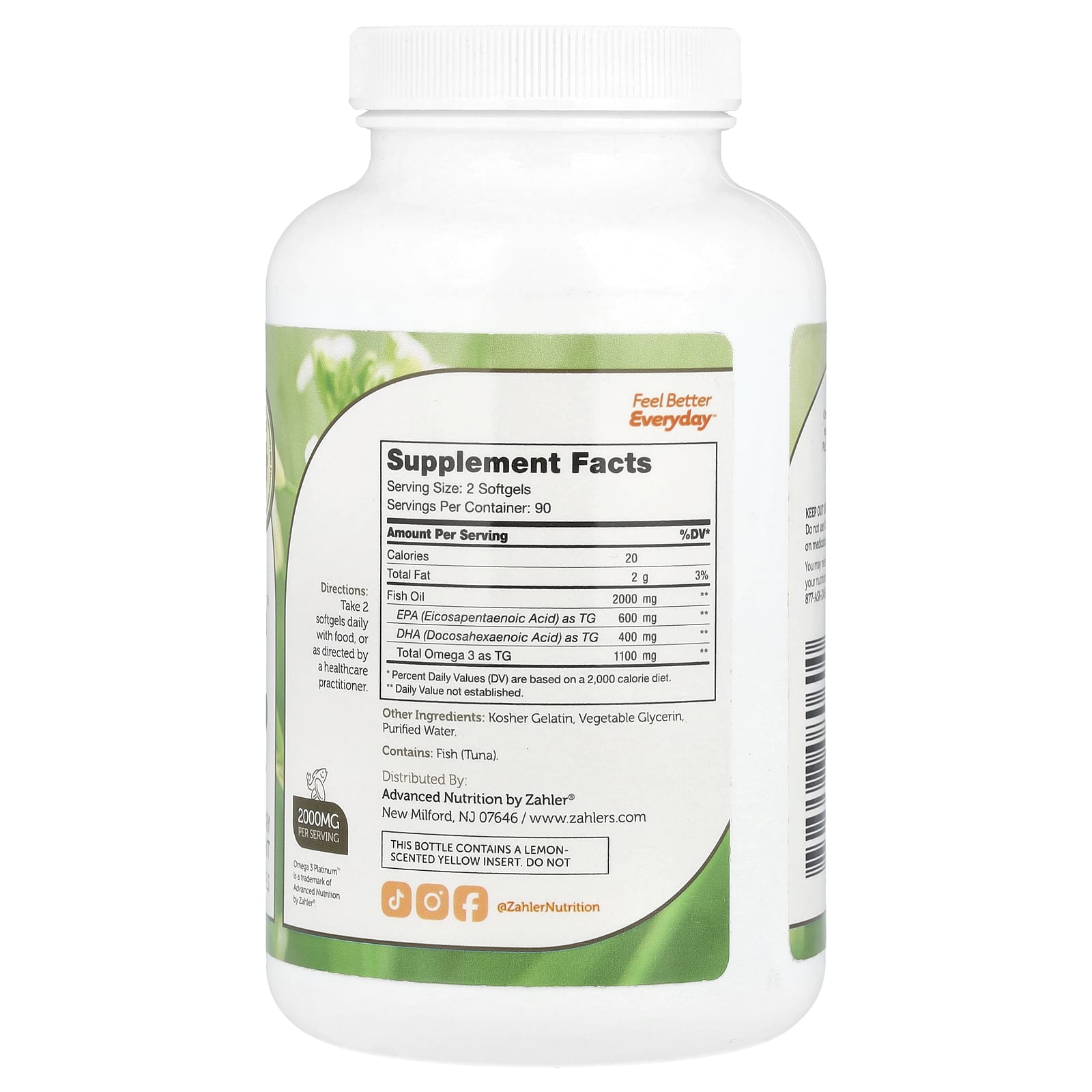 Zahler, Omega 3 Platinum™, Advanced Omega 3 Fish Oil, 180 Softgels (1,000 mg per Softgel)