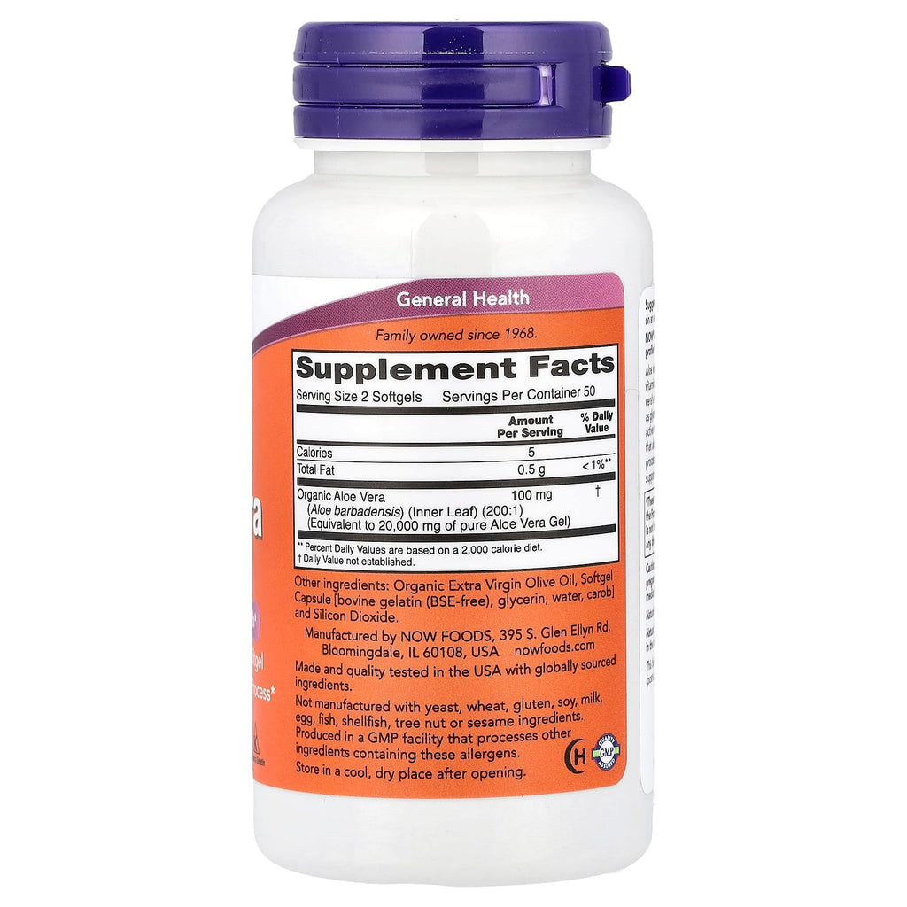 NOW Foods, Aloe Vera Gels, 100 Softgels (50 mg per Softgel)