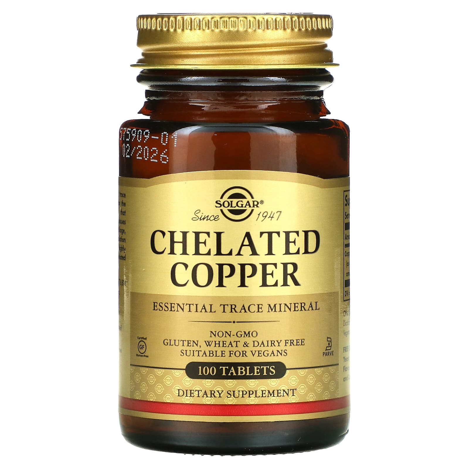 Solgar, Chelated Copper, 100 Tablets (2.5 mg per Tablet)