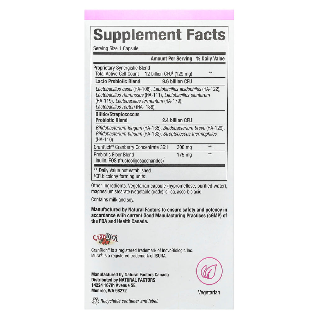 Natural Factors, Ultimate Probiotic Women's Every Day, 12 Billion, 60 Vegetarian Capsules