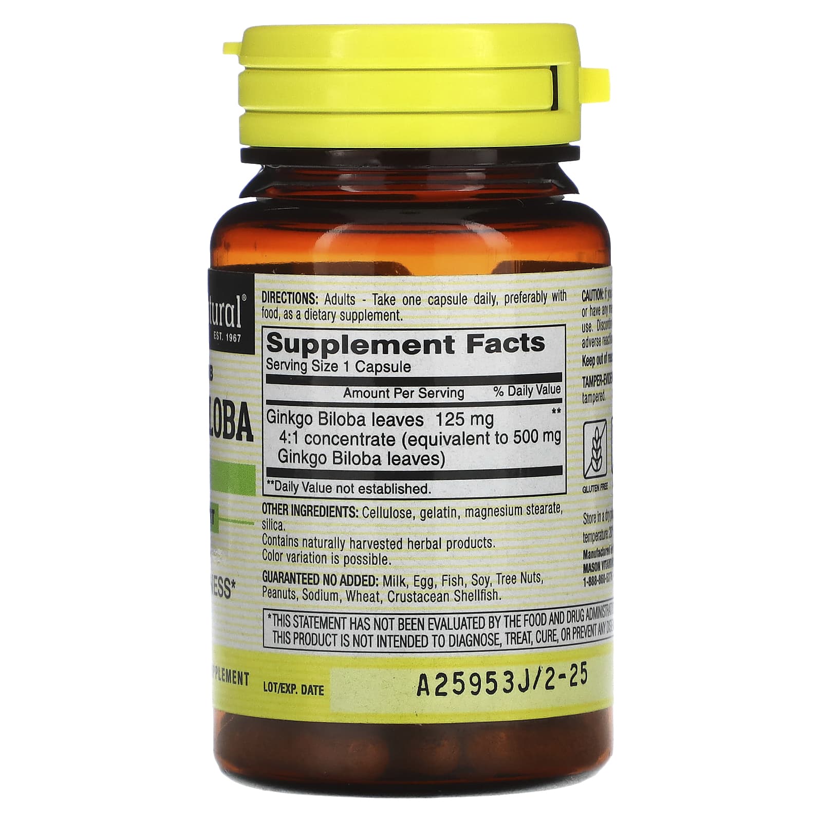 Mason Natural, Whole Herb Ginkgo Biloba, 60 Capsules (125 mg per Capsule)