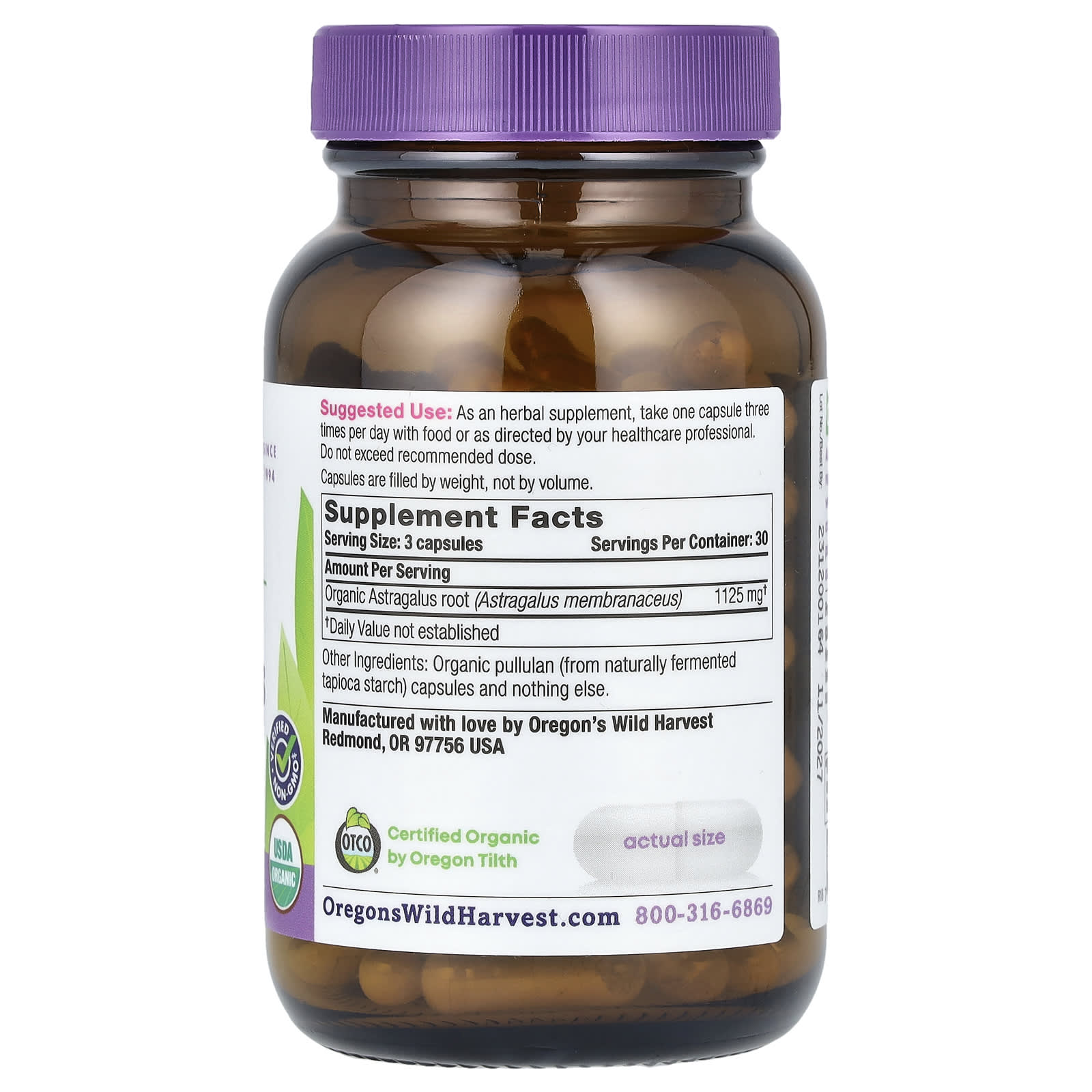 Oregon's Wild Harvest, Organic Astragalus, 90 Organic Vegan Capsules (375 mg per Capsule)
