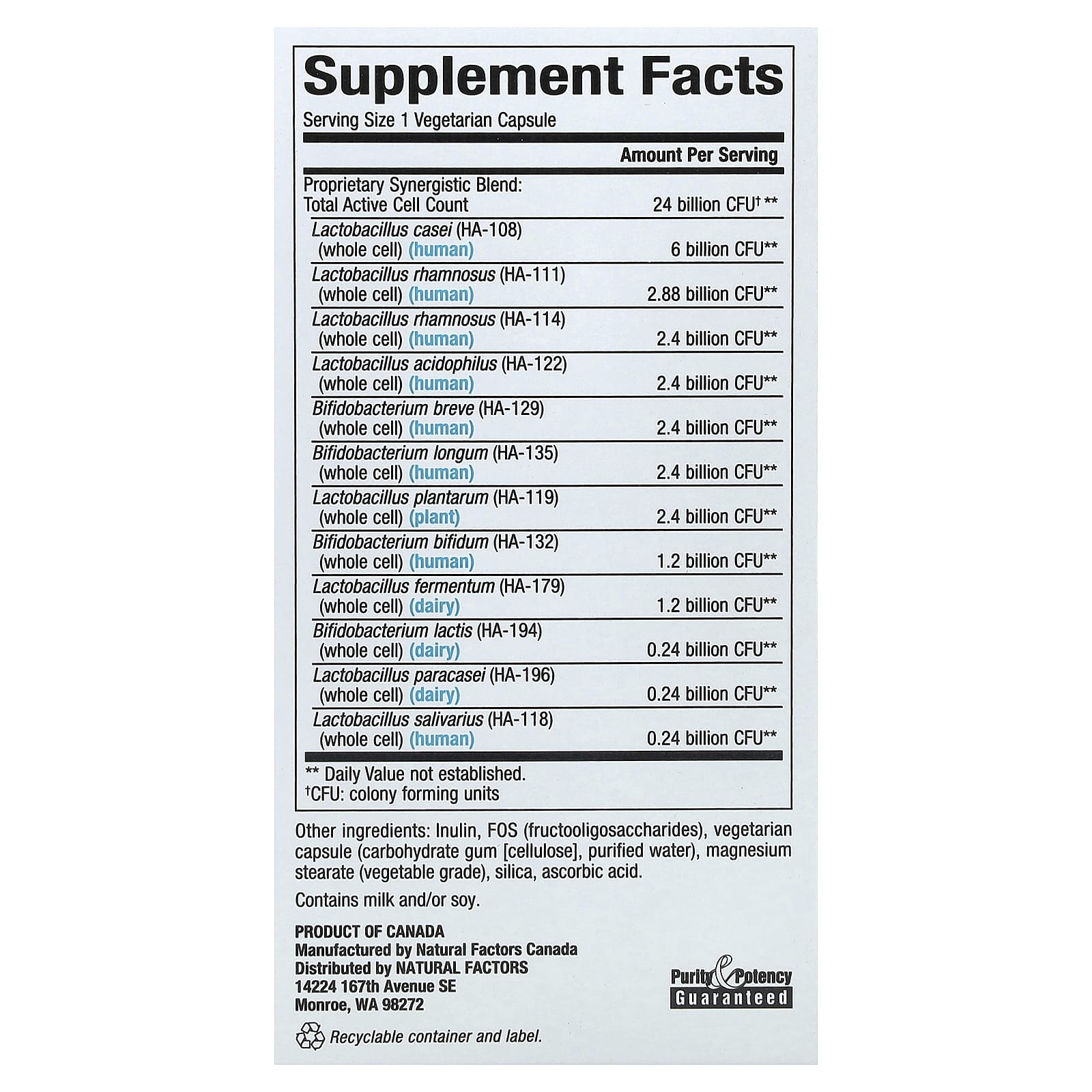 Natural Factors, Ultimate Probiotic, 24/12 Formula, 24 Billion, 60 Vegetarian Capsules