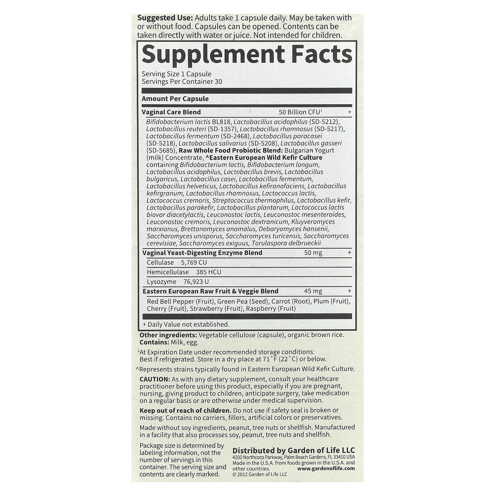 Garden of Life, RAW Probiotics, Vaginal Care, 30 Vegetarian Capsules