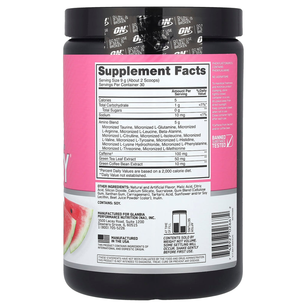 Optimum Nutrition, Essential Amin.O. Energy®, Watermelon, 9.5 oz (270 g)
