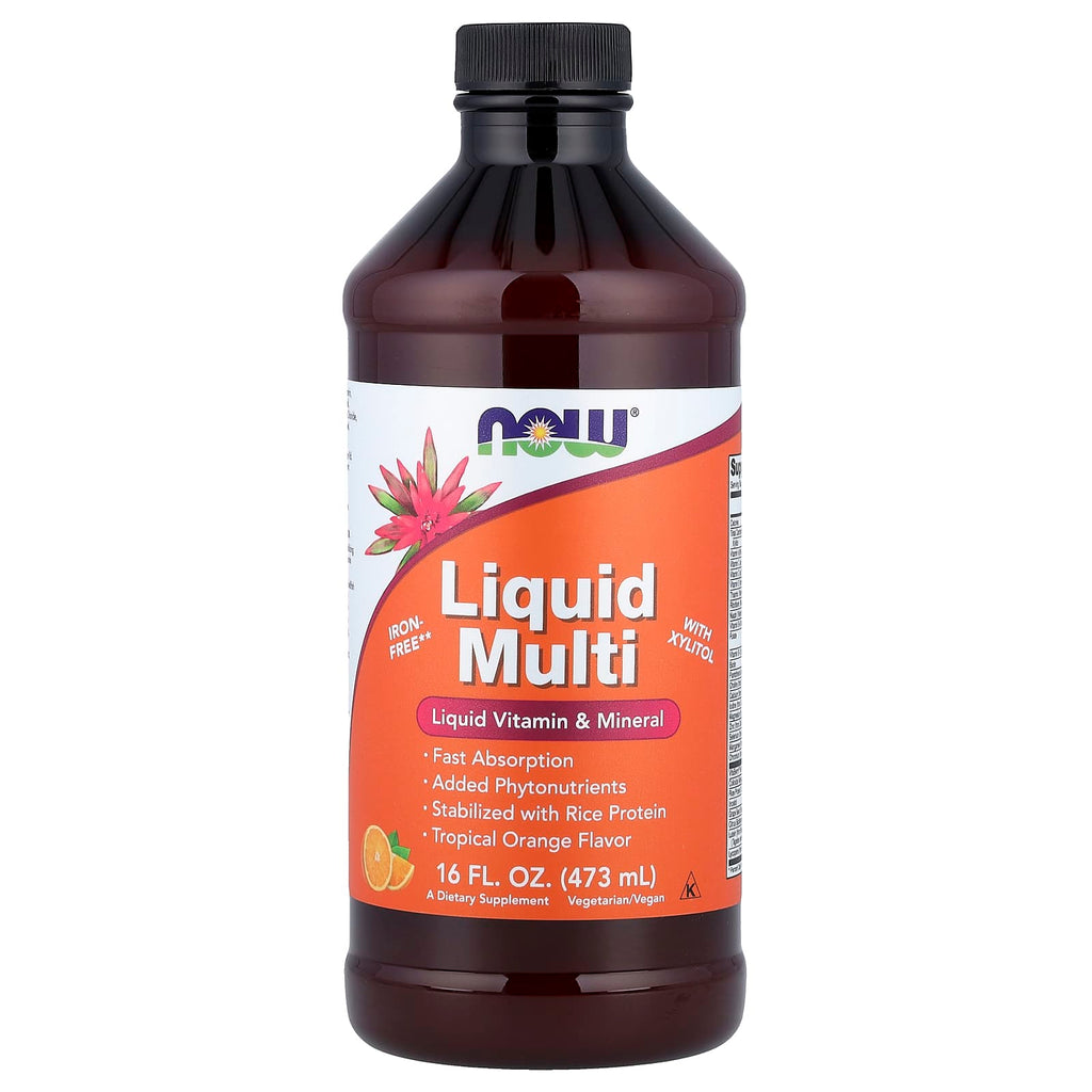 NOW Foods, Liquid Multi with Xylitol, Iron-Free, Tropical Orange, 16 fl oz (473 ml)