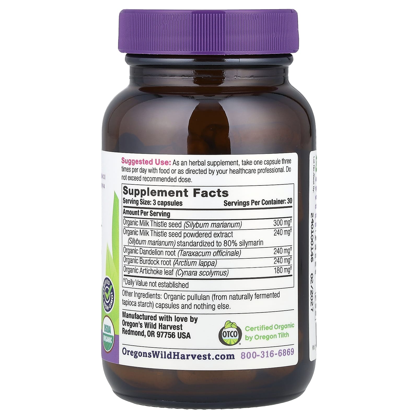 Oregon's Wild Harvest, Organic Milk Thistle Dandelion, 90 Organic Vegan Capsules