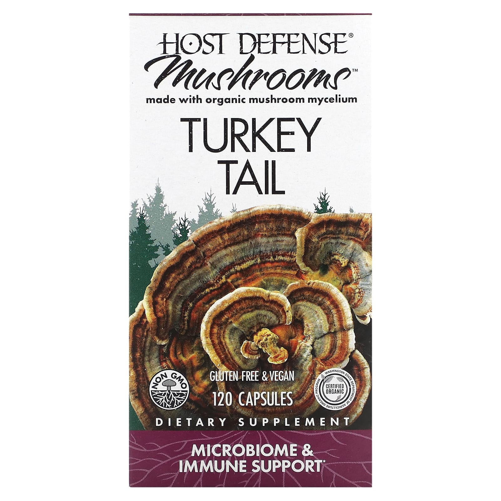 Host Defense, Mushrooms, Turkey Tail, 120 Capsules (0.5 g per Capsule)
