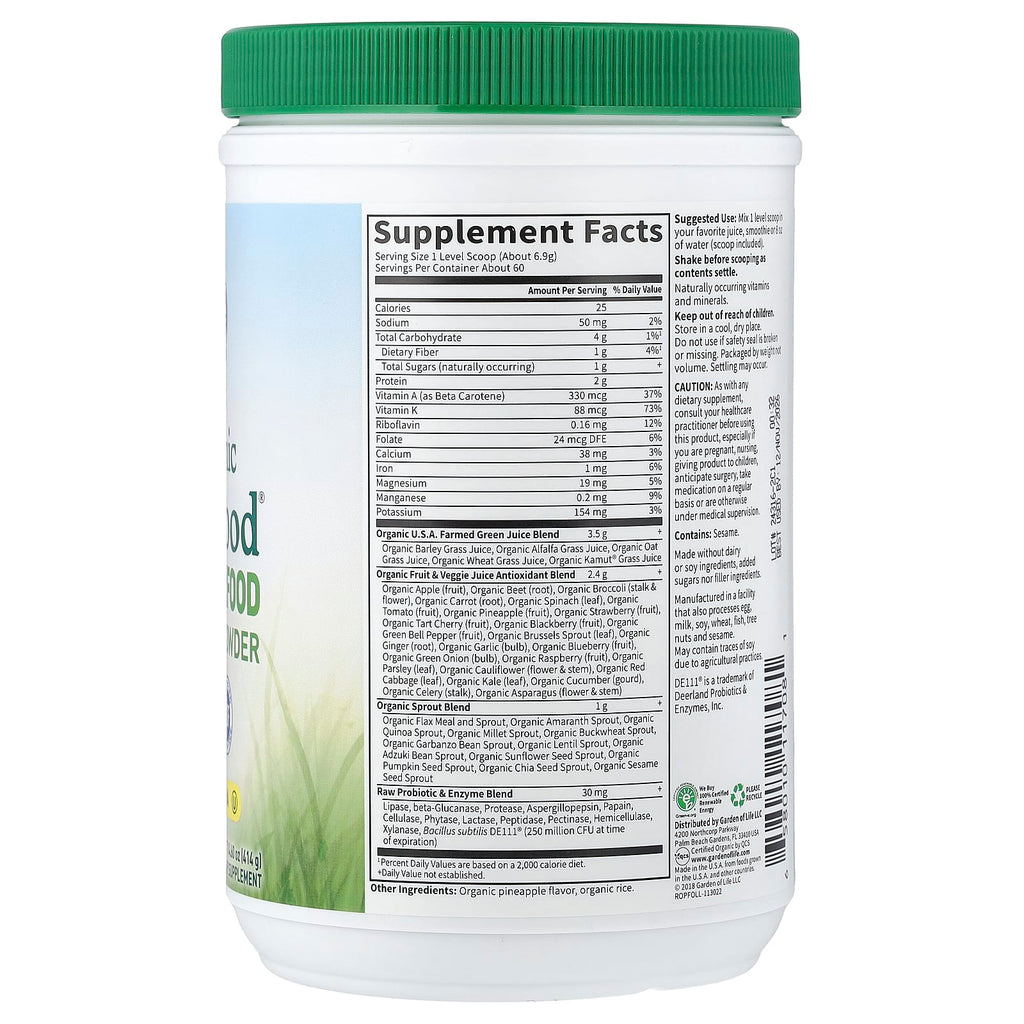 Garden of Life, Raw Organic Perfect Food®, Green Superfood, Juiced Greens Powder, Original, 14.6 oz (414 g)