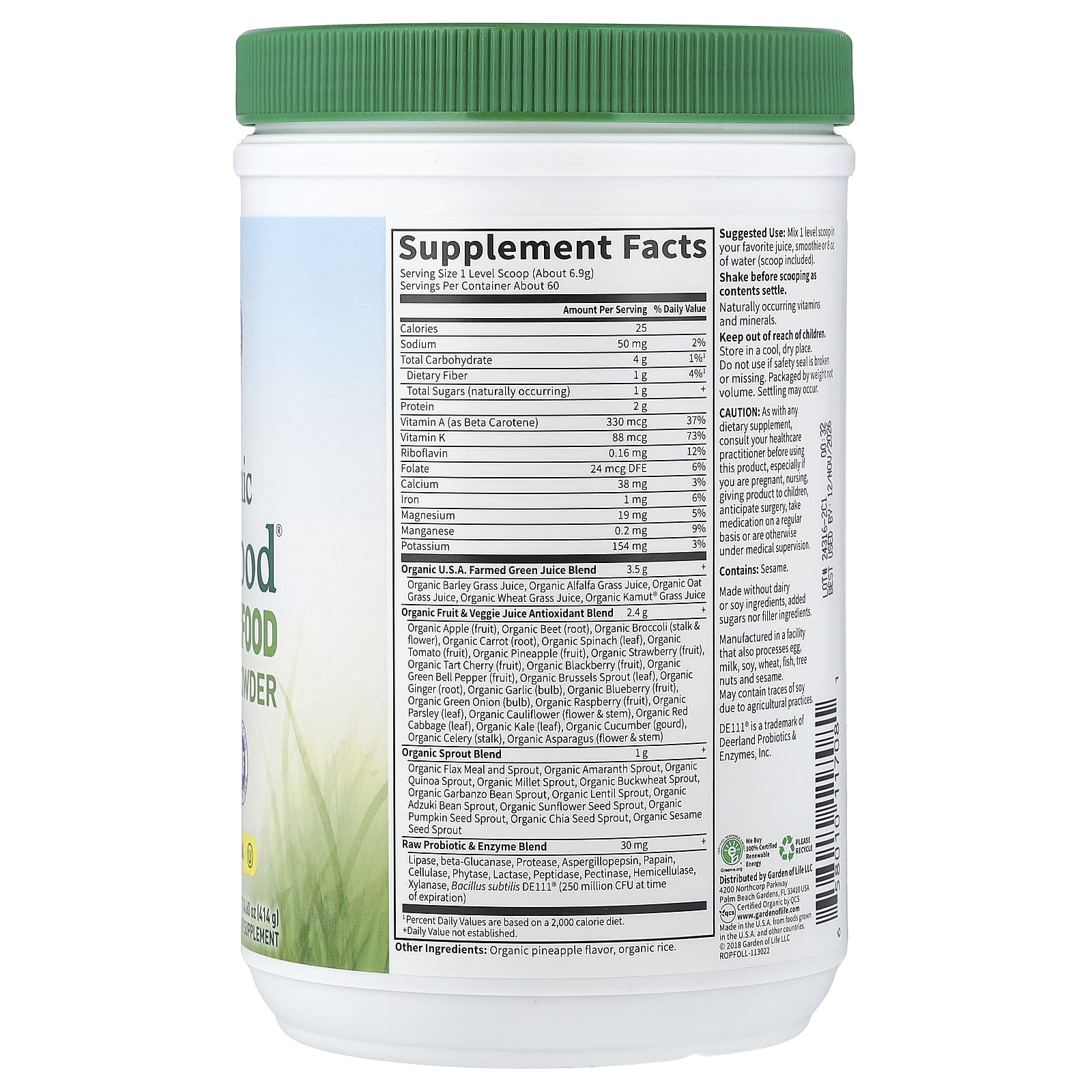 Garden of Life, Raw Organic Perfect Food®, Green Superfood, Juiced Greens Powder, Original, 14.6 oz (414 g)