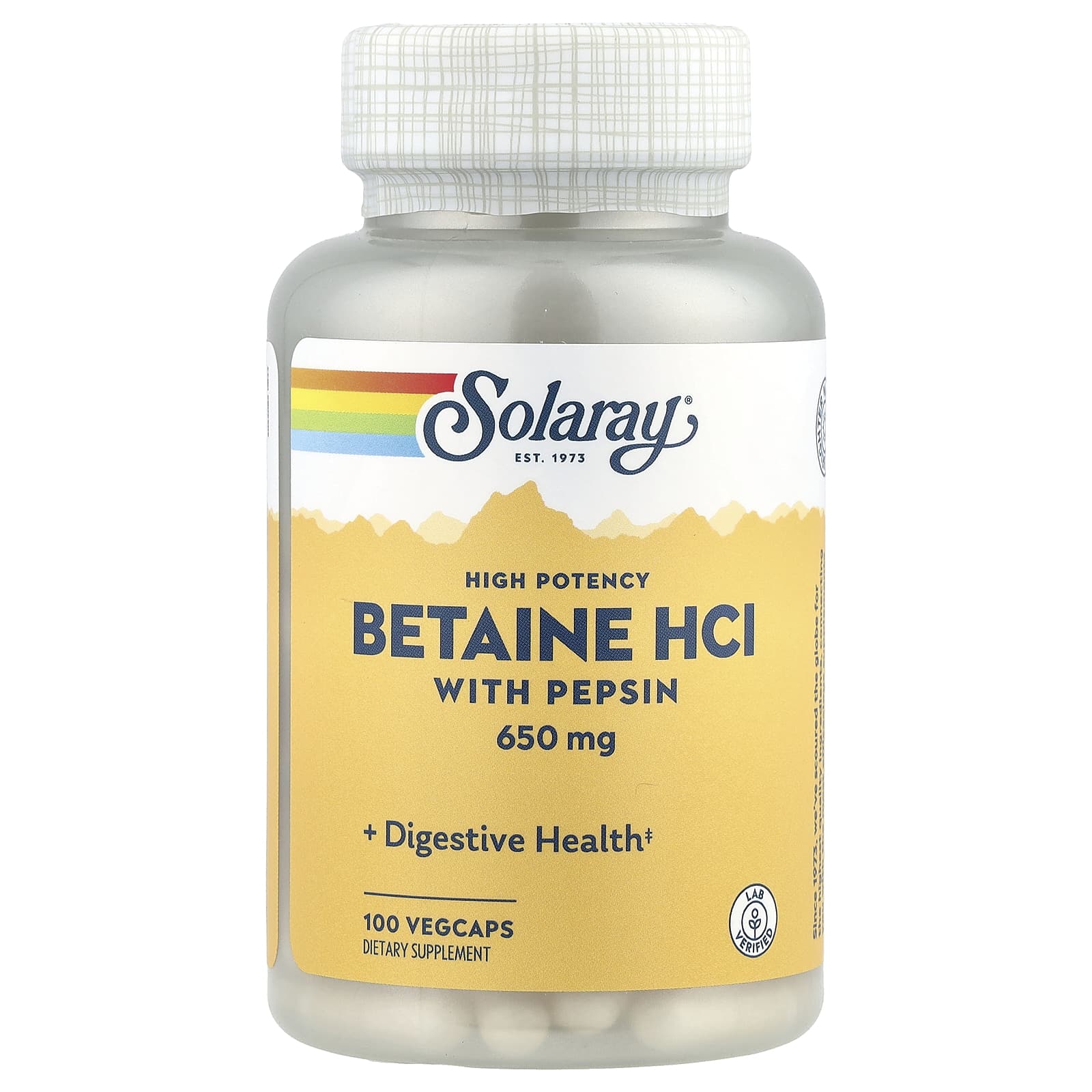 Solaray, High Potency Betaine HCl with Pepsin, 100 VegCaps