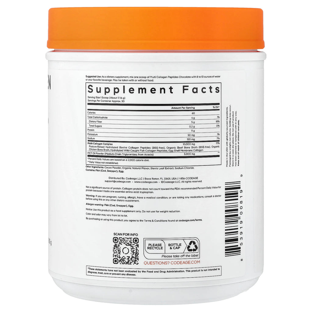 Codeage, Multi Collagen Peptides Powder, Chocolate, 18.17 oz (515 g)