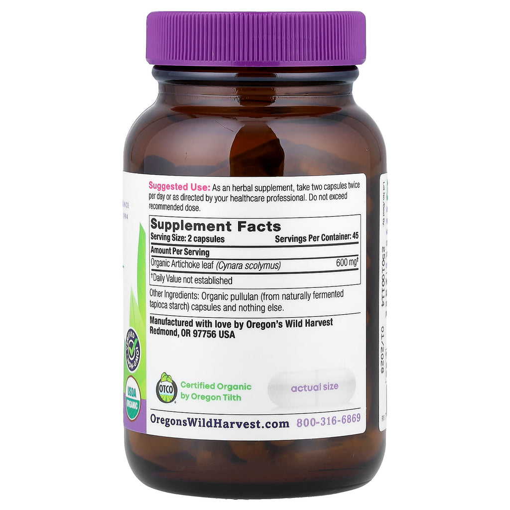 Oregon's Wild Harvest, Organic Artichoke, 90 Organic Vegan Capsules (300 mg per Capsule)
