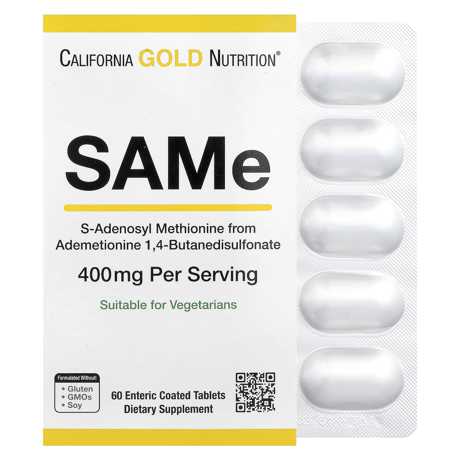 California Gold Nutrition, SAMe, Butanedisulfonate, 400 mg, 60 Enteric Coated Tablets