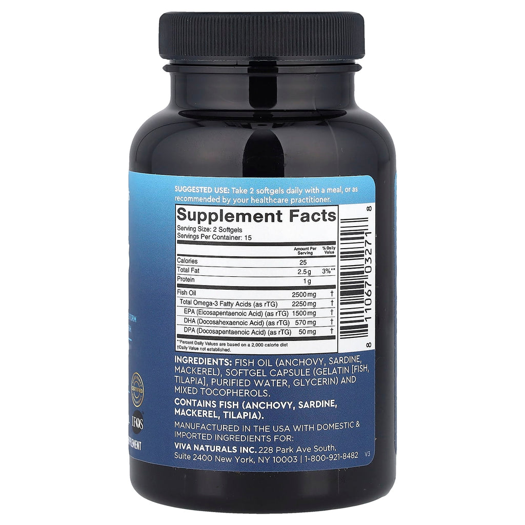 Viva Naturals, Omega-3 Fish Oil, Triple-Strength, 30 Softgels (1,250 mg per Softgel)