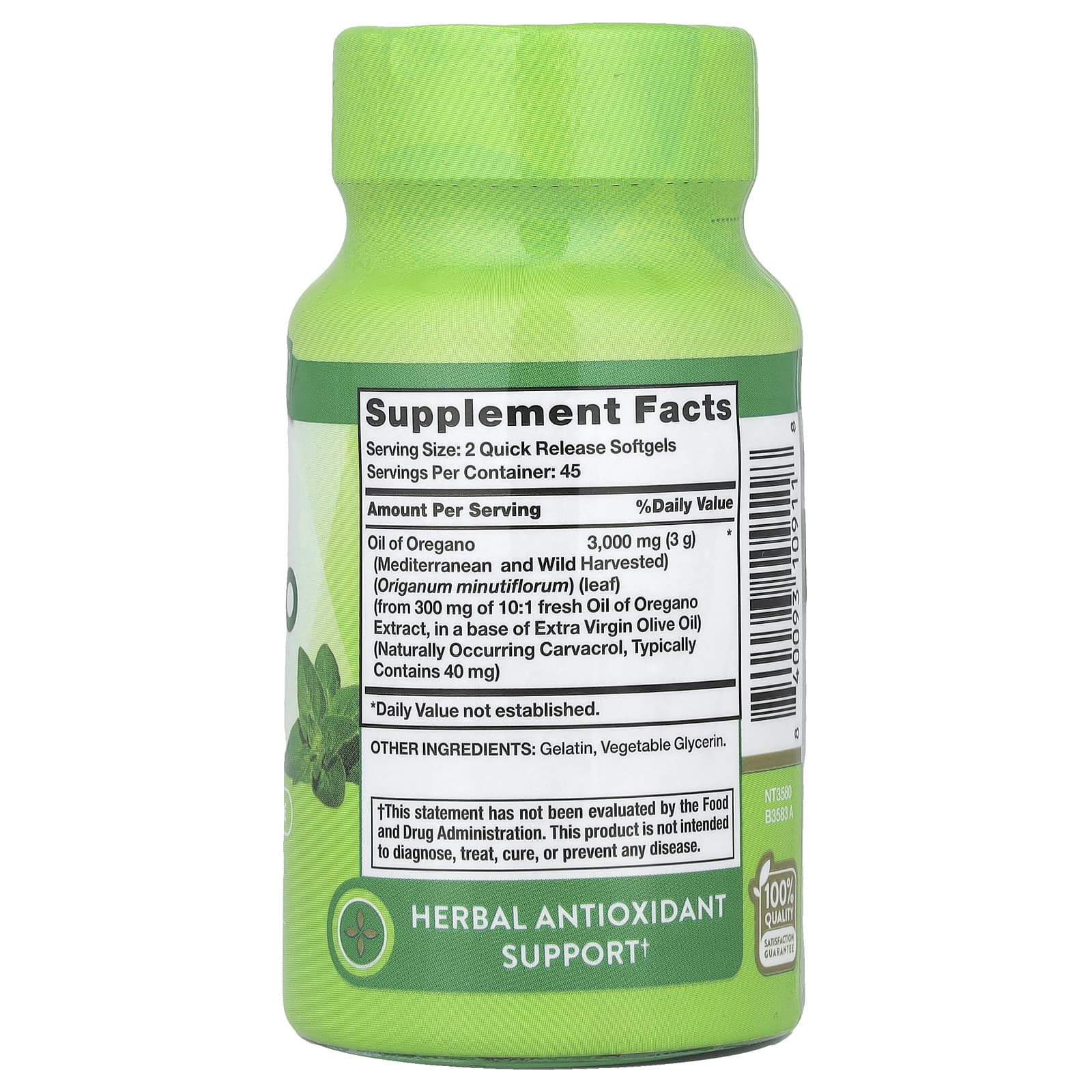 Nature's Truth, Oil Of Oregano, 90 Quick Release Softgels (1,500 mg per Softgel)
