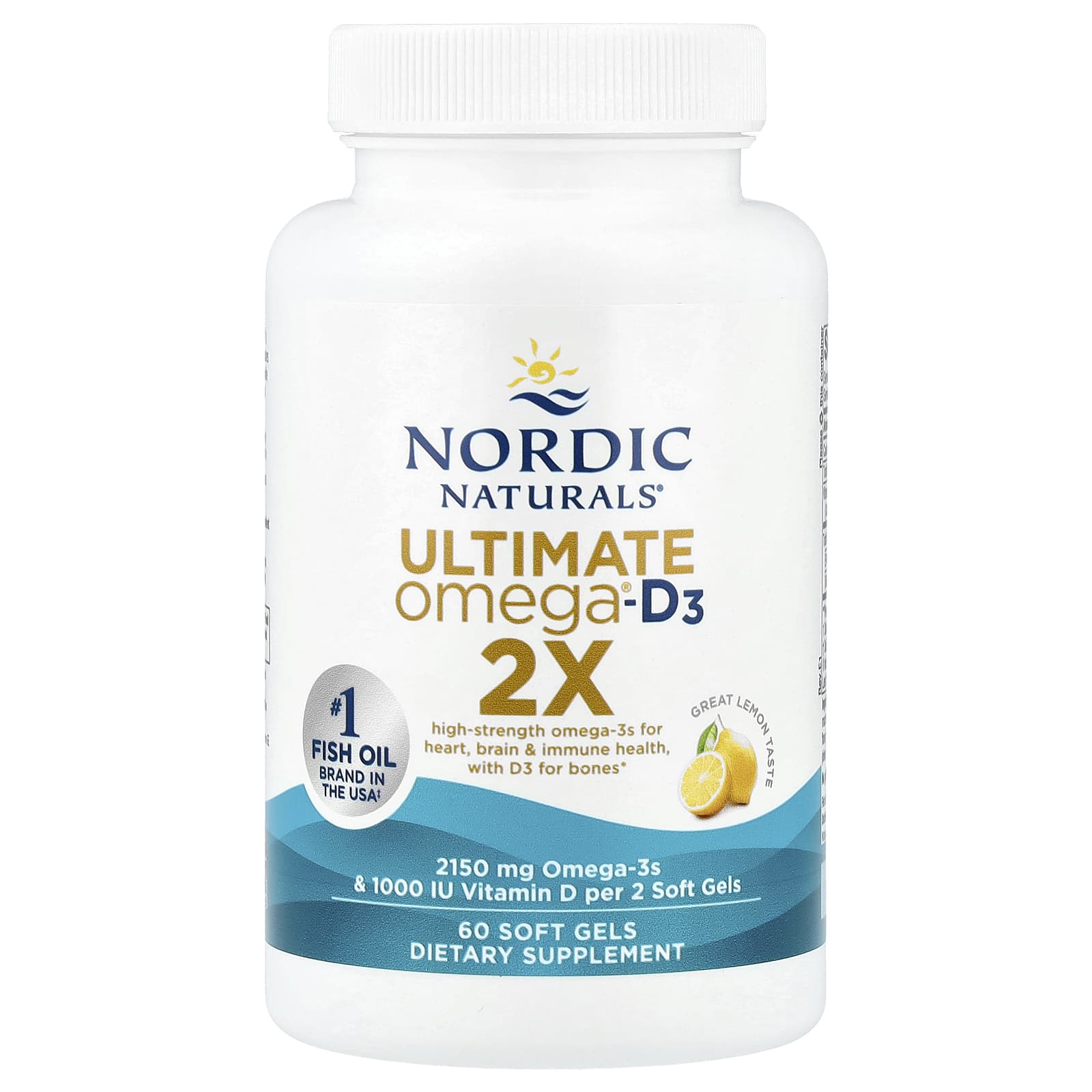 Nordic Naturals, Ultimate Omega®-D3 2X, Great Lemon, 60 Soft Gels