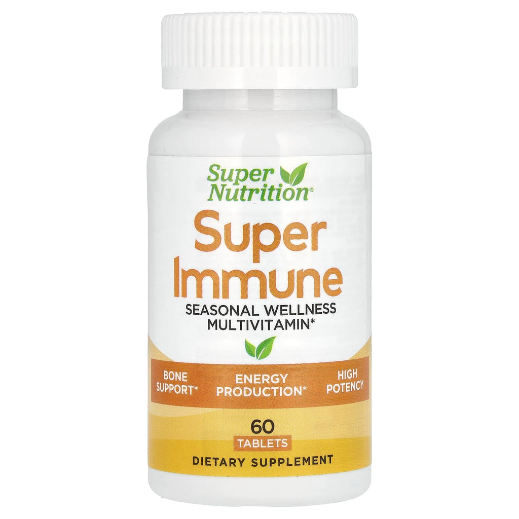 Super Nutrition, Super Immune, Immune-Strengthening Multivitamin with Glutathione, High-Potency Vitamins, Minerals and Herbs, 60 Tablets