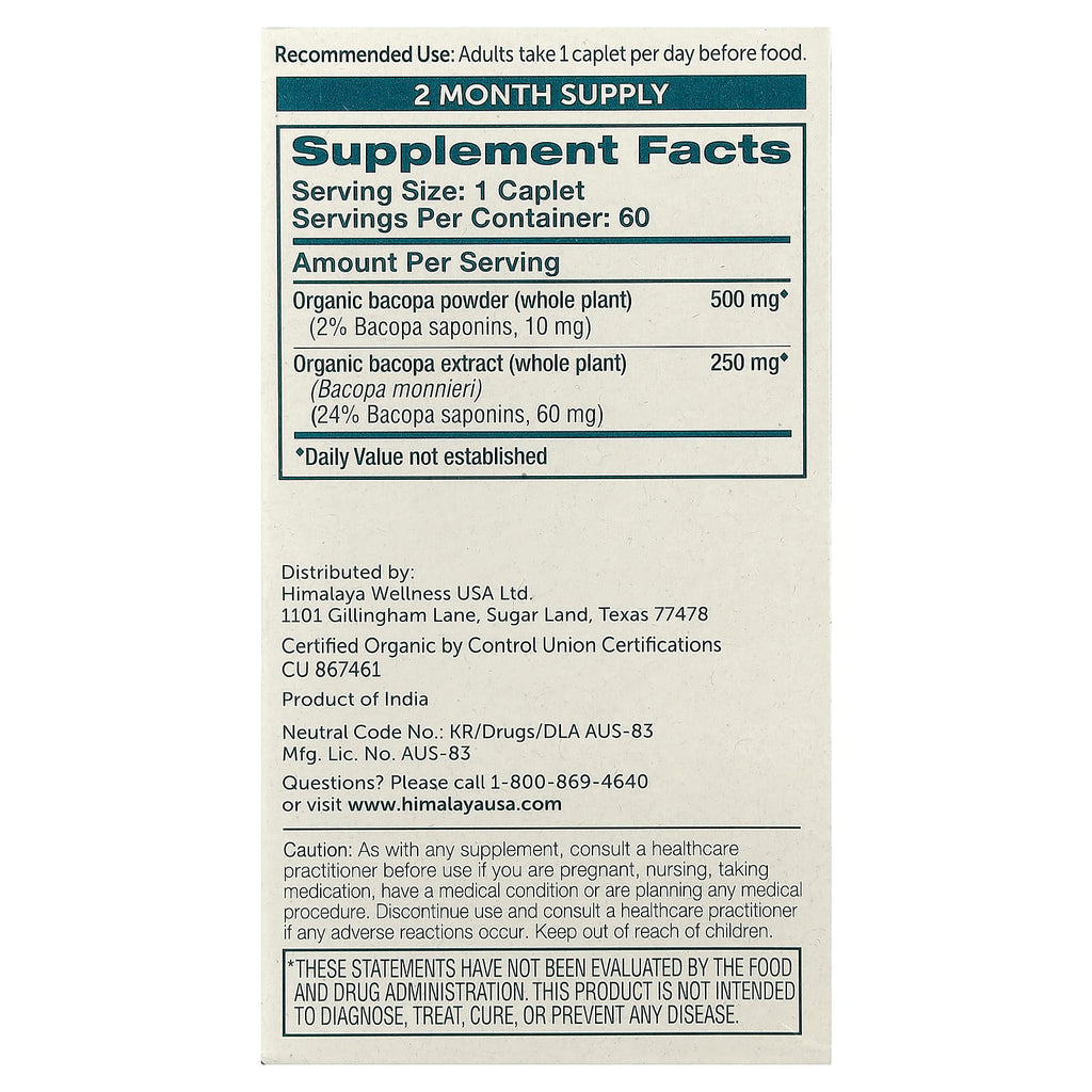 Himalaya, Organic Bacopa, 60 Caplets