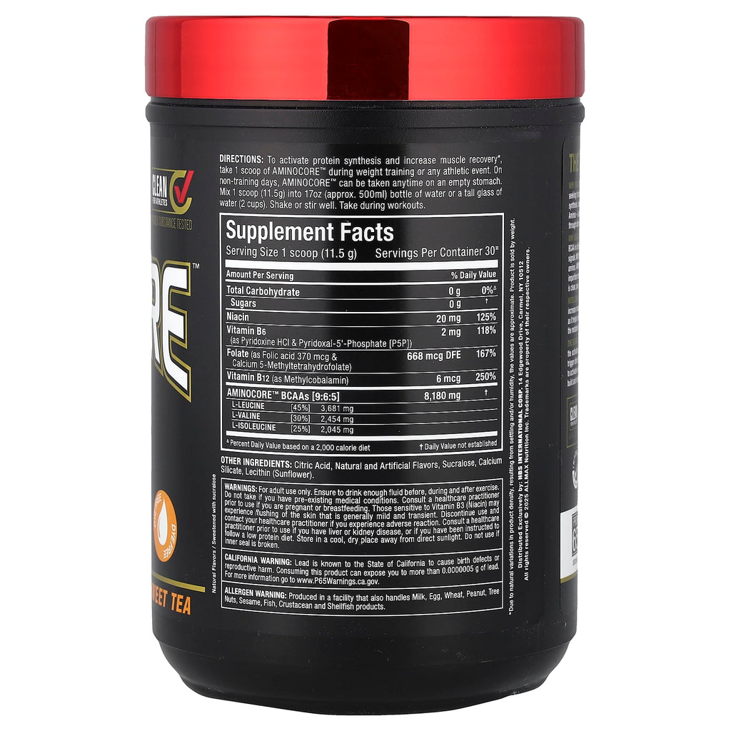 ALLMAX, AMINOCORE™ BCAA, Sweet Tea, 0.76 lbs (345 g)