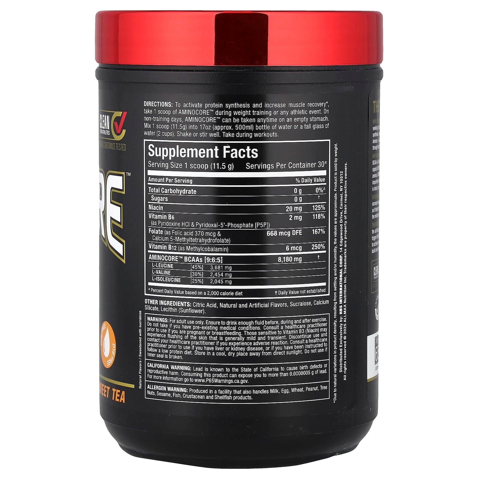 ALLMAX, AMINOCORE™ BCAA, Sweet Tea, 0.76 lbs (345 g)