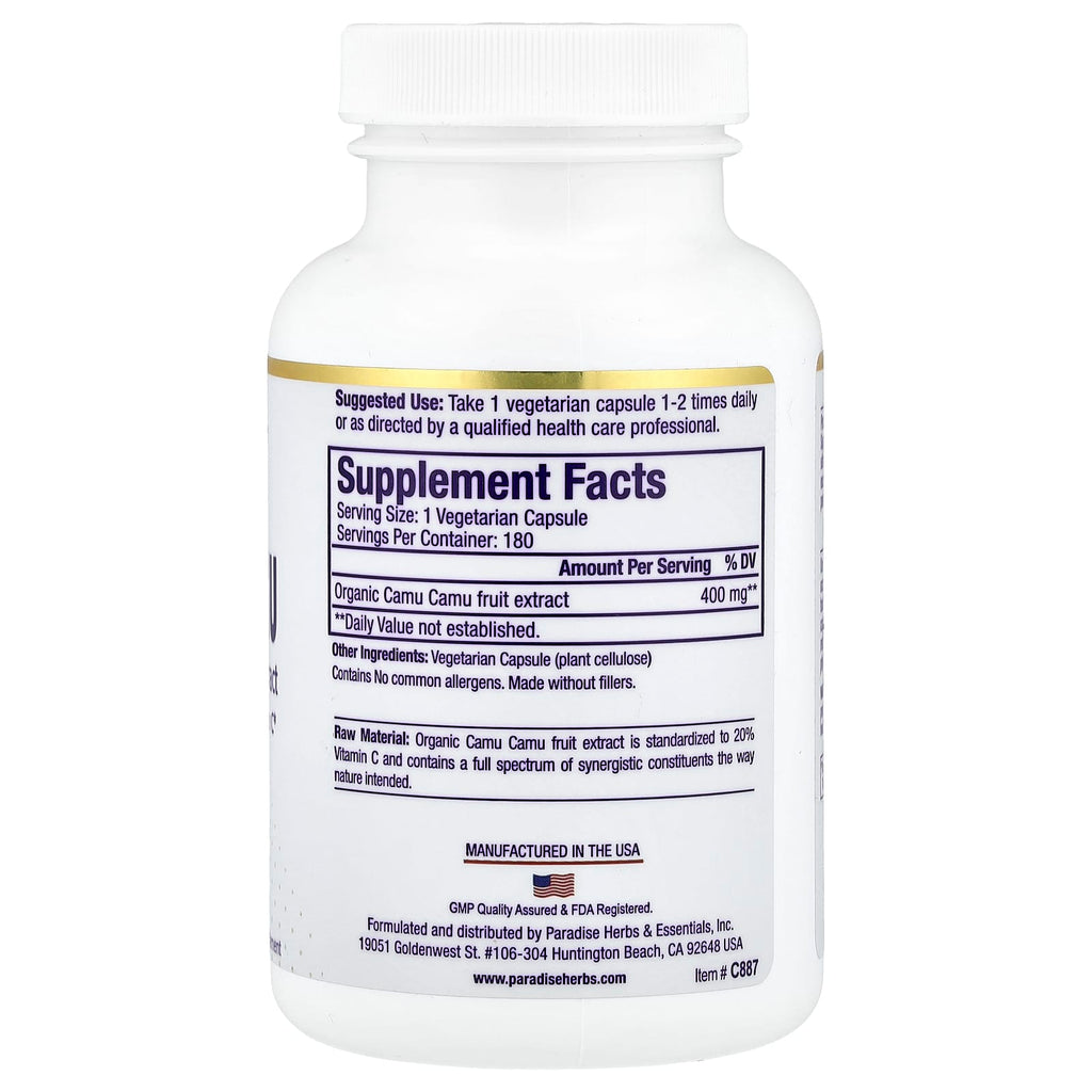 Paradise Herbs, Camu Camu Premium Extract, 400 mg, 180 Vegetarian Capsules