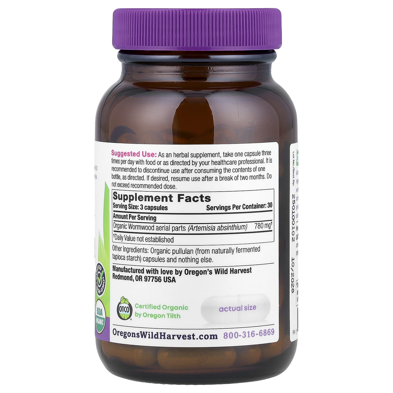 Oregon's Wild Harvest, Organic Wormwood, 90 Organic Vegan Capsules (260 mg per Capsule)