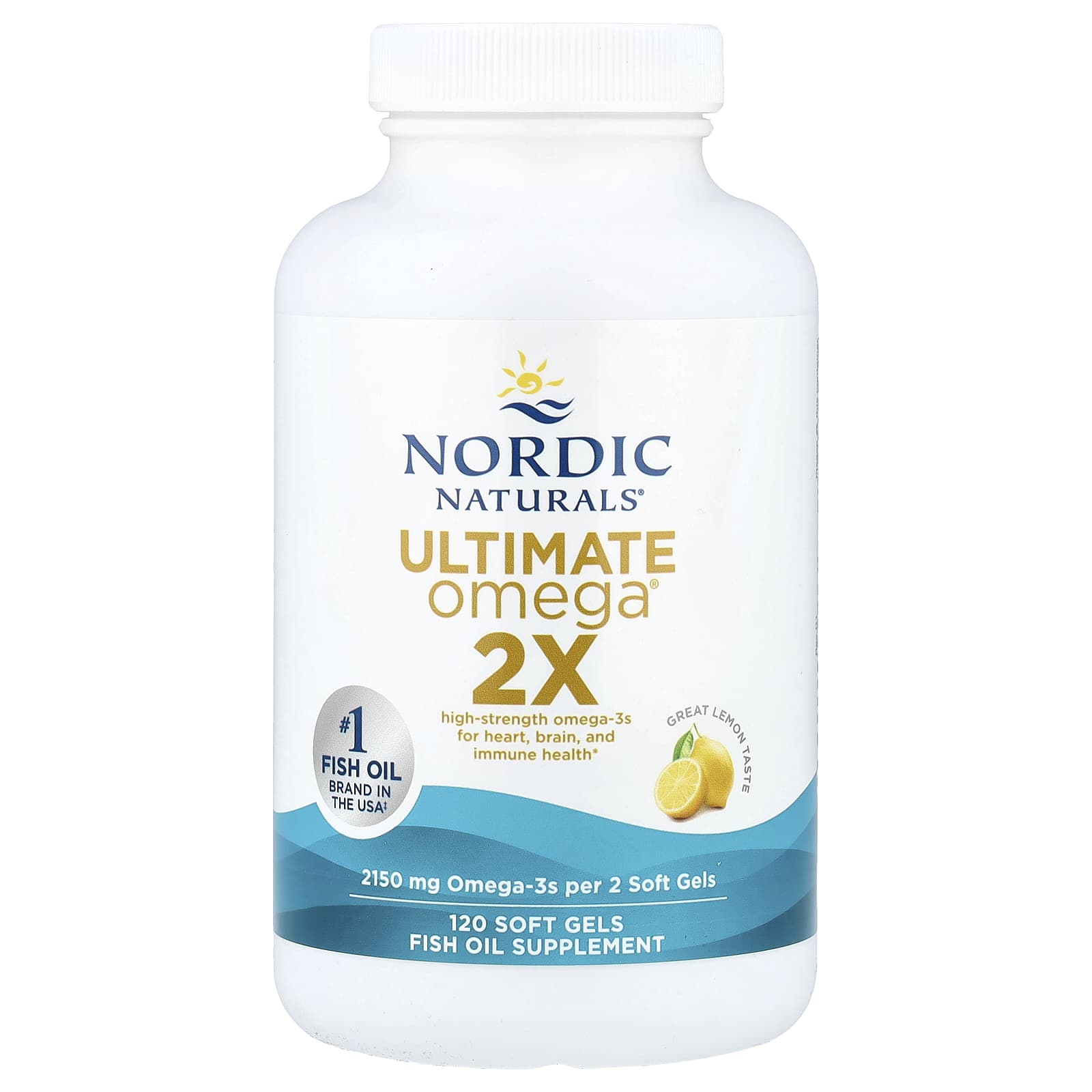 Nordic Naturals, Ultimate Omega® 2X, Lemon, 120 Soft Gels (1,075 mg per Soft Gel)