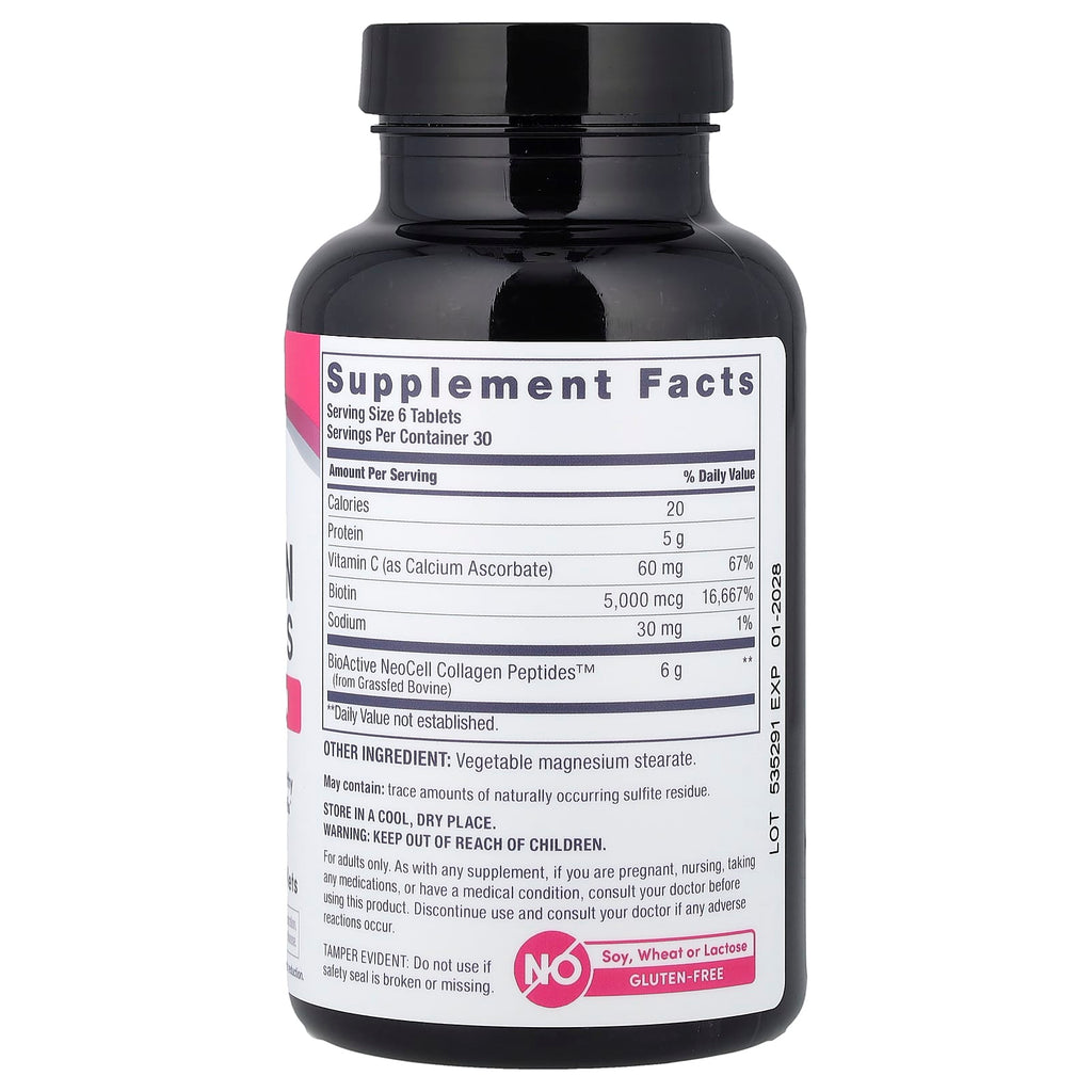 NeoCell, Grassfed Collagen Peptides + Vitamin C & Biotin, 180 Tablets