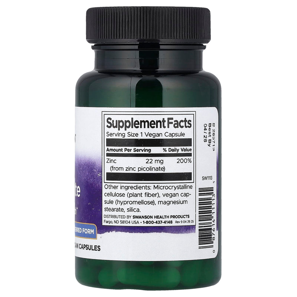Swanson, Zinc Picolinate, 22 mg, 60 Vegan Capsules