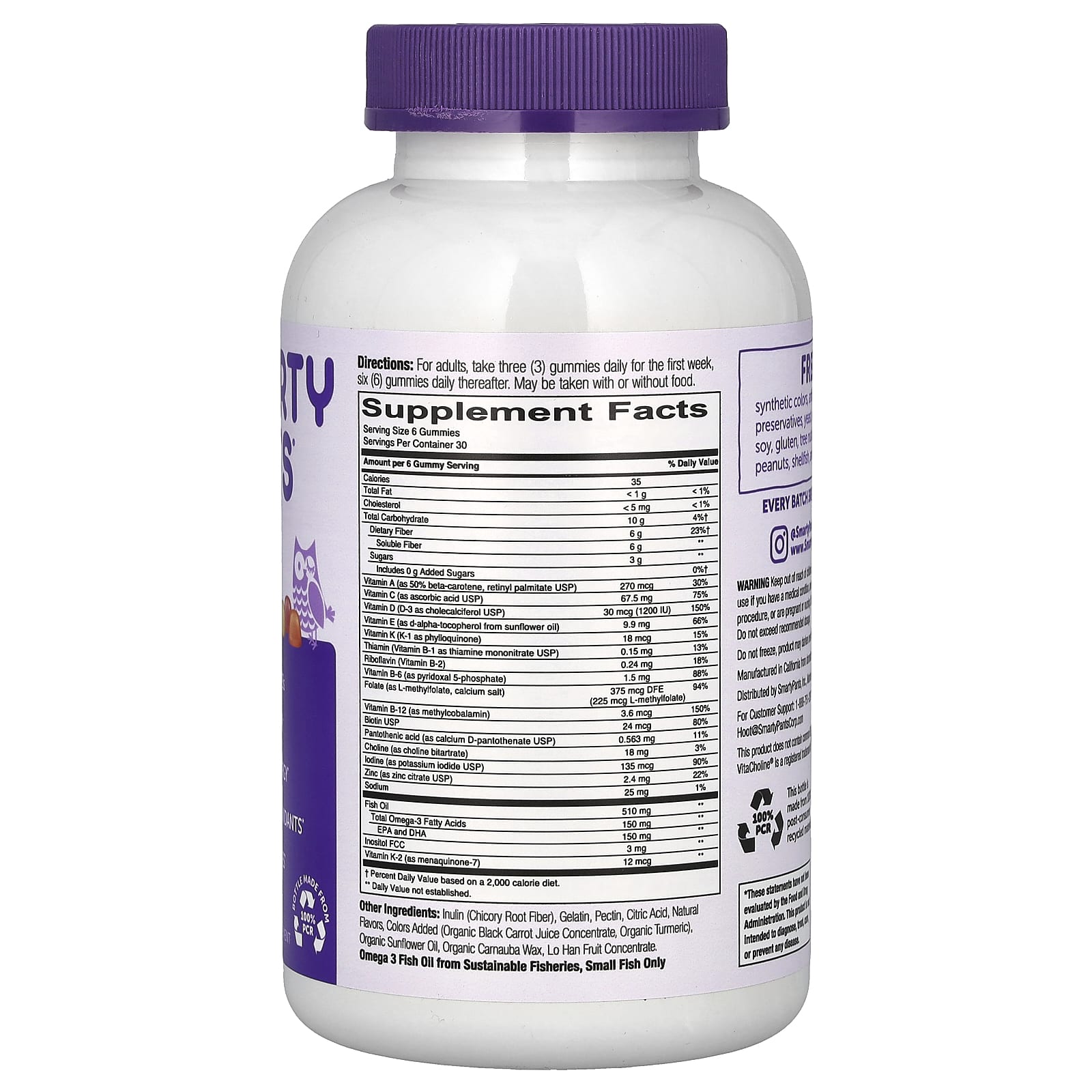 SmartyPants, Adult Formula and Fiber, Lemon, Strawberry Banana, and Orange, 180 Gummies