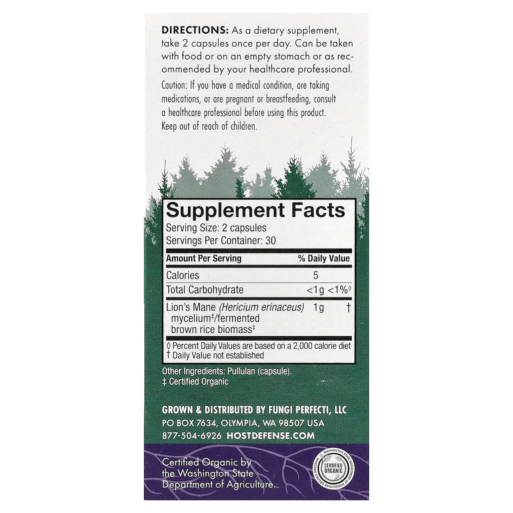 Host Defense, Mushrooms™, Lion's Mane, 60 Capsules (0.5 g per Capsule)