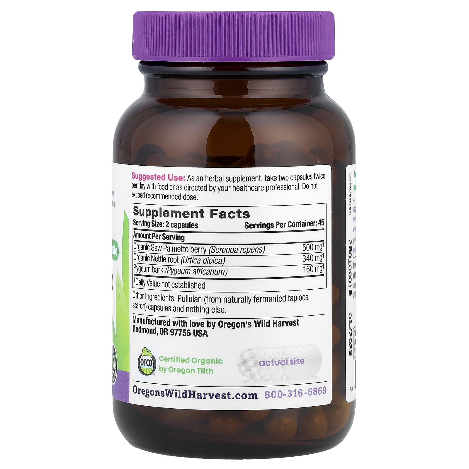 Oregon's Wild Harvest, Saw Palmetto Pygeum, 90 Vegan Capsules