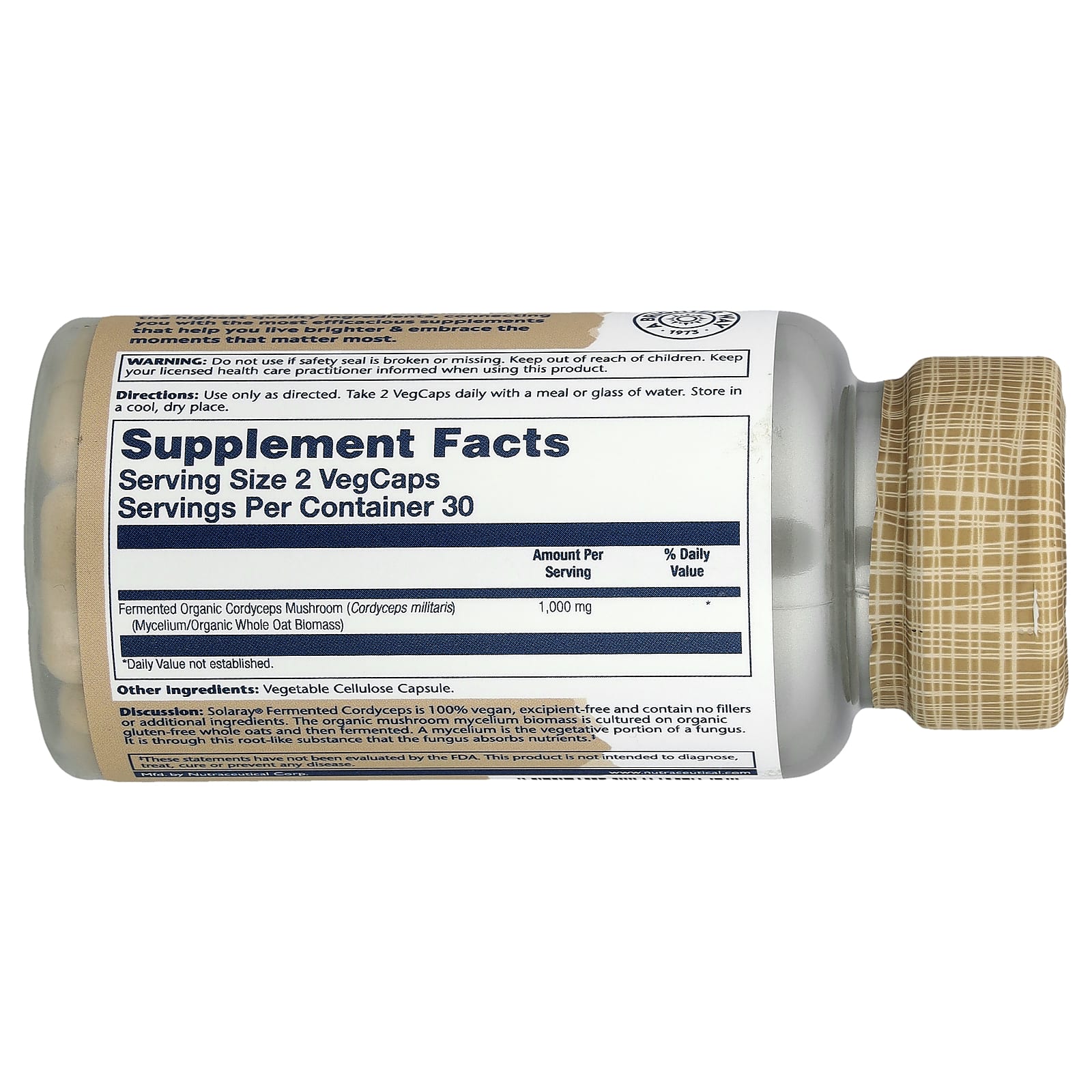 Solaray, Cordyceps, Fermented Mushrooms, 60 VegCaps (500 mg per Capsule)