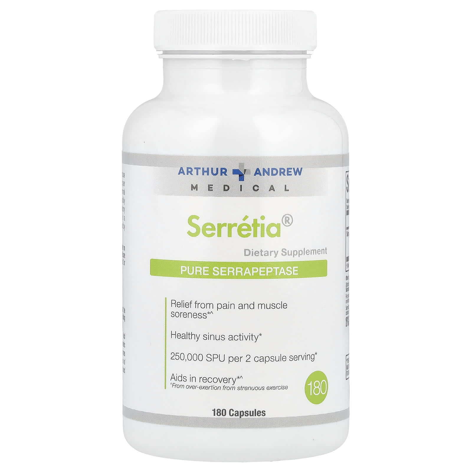 Arthur Andrew Medical, Serretia®, Pure Serrapeptase, 180 Capsules (125,000 SPU per Capsule)