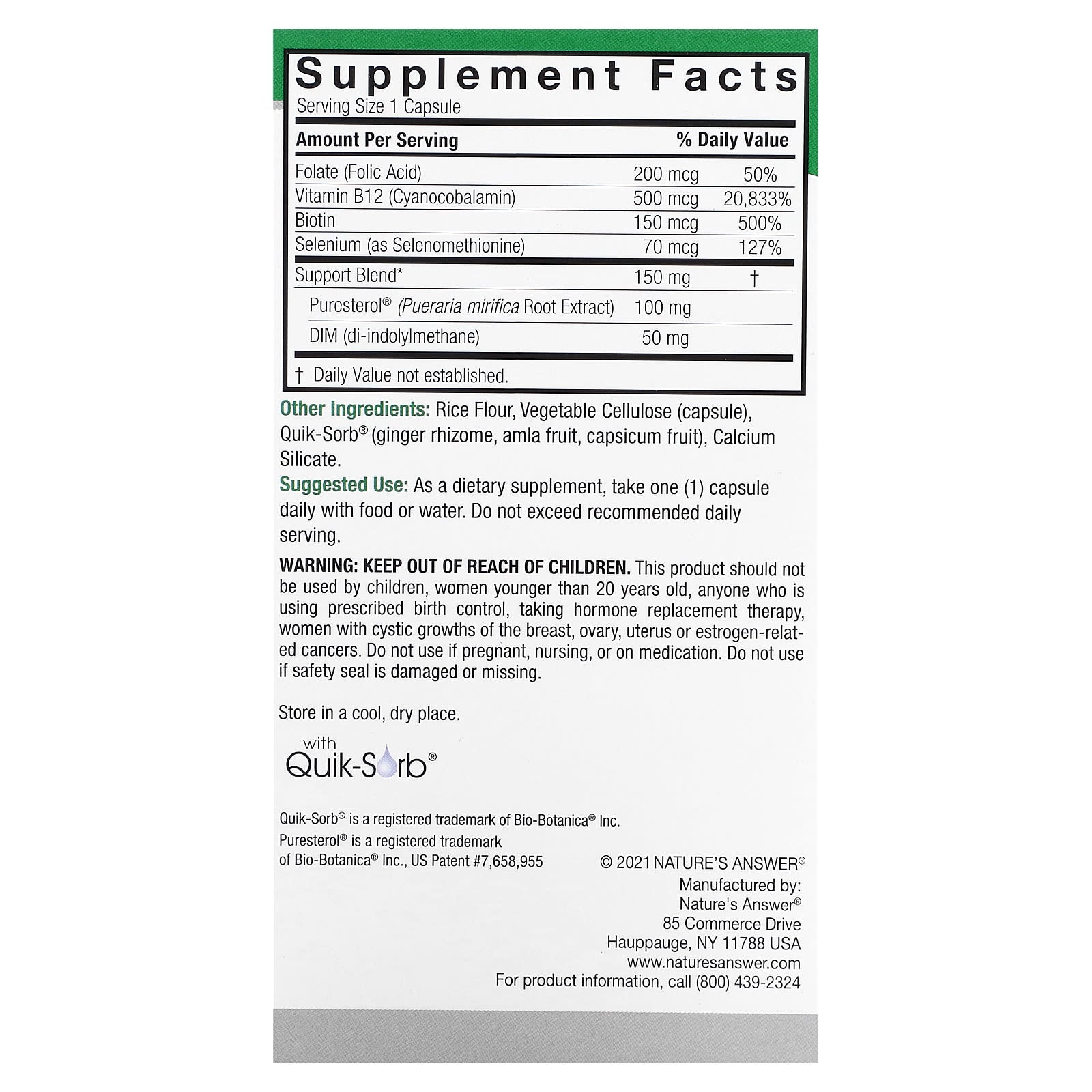 Nature's Answer, Pueraria Mirifica, 150 mg, 60 Vegetarian Capsules