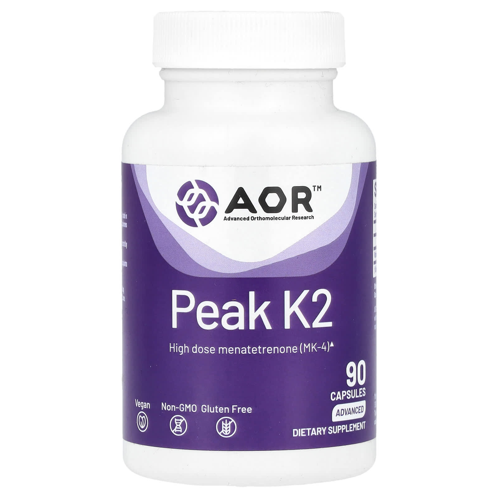 Advanced Orthomolecular Research AOR, Peak K2, 15 mg, 90 Capsules