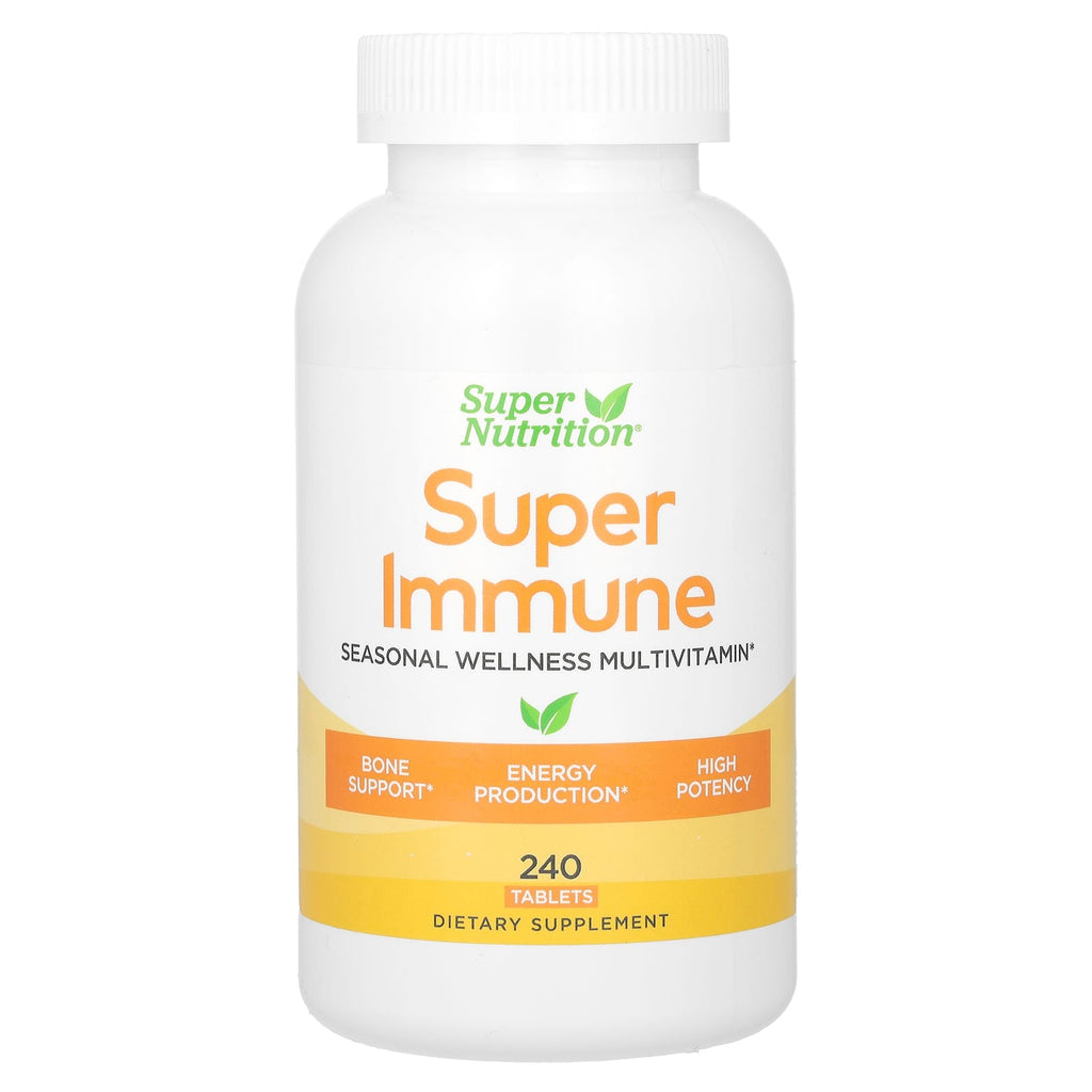 Super Nutrition, Super Immune, Immune-Strengthening Multivitamin with Glutathione, High-Potency Vitamins, Minerals and Herbs, 240 Tablets