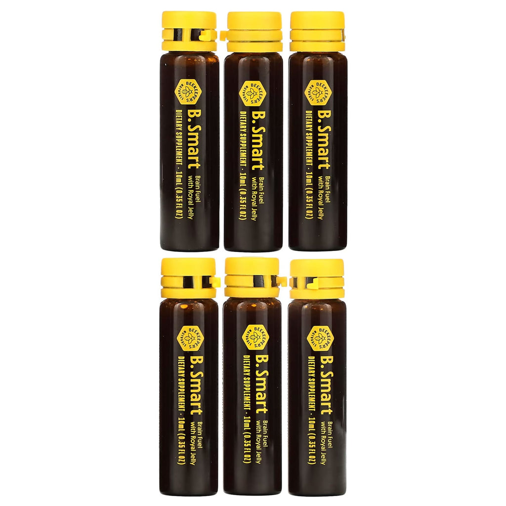 Beekeeper's Naturals, Royal Jelly Brain Fuel, 6 Vials, 0.35 fl oz (10 ml) Each