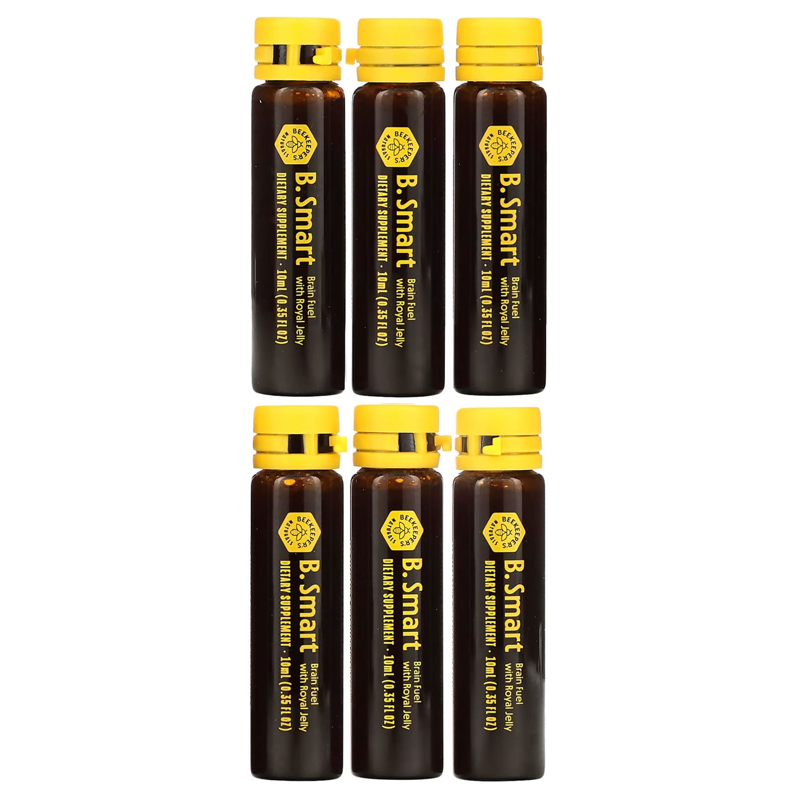 Beekeeper's Naturals, Royal Jelly Brain Fuel, 6 Vials, 0.35 fl oz (10 ml) Each