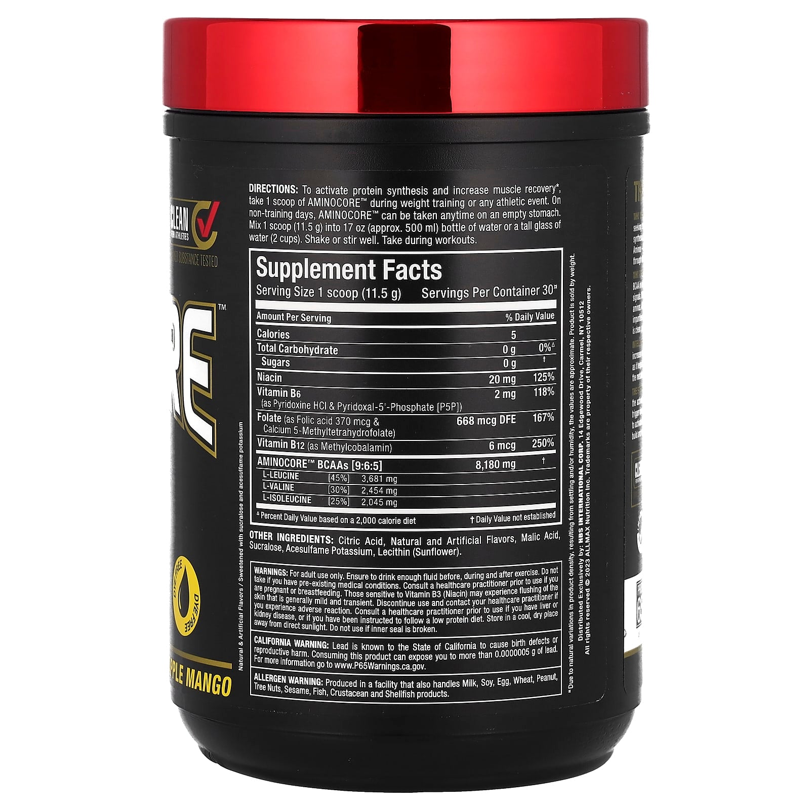 ALLMAX, AMINOCORE™ BCAA, Pineapple Mango, 0.76 lbs (345 g)