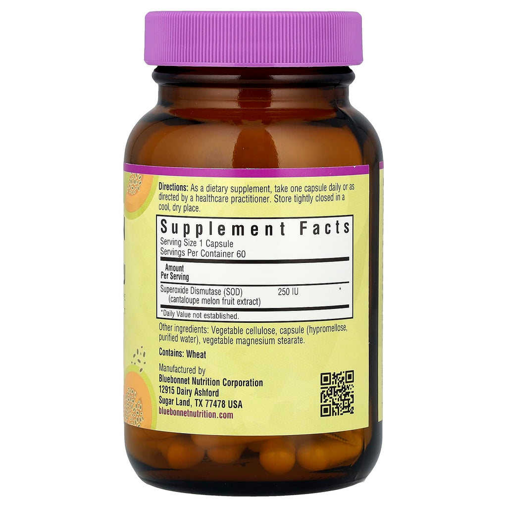 Bluebonnet Nutrition, Vegetarian SOD, Cantaloupe Fruit Extract, 250 IU, 60 Vegetable Capsules